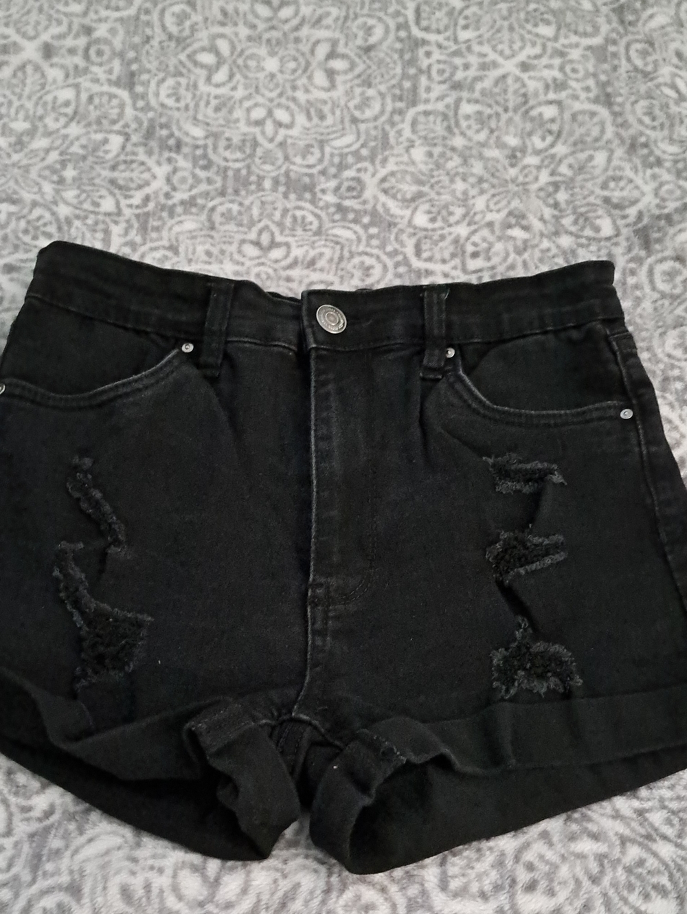 Charlotte Russe Black Distressed High-Rise Jean Shorts
